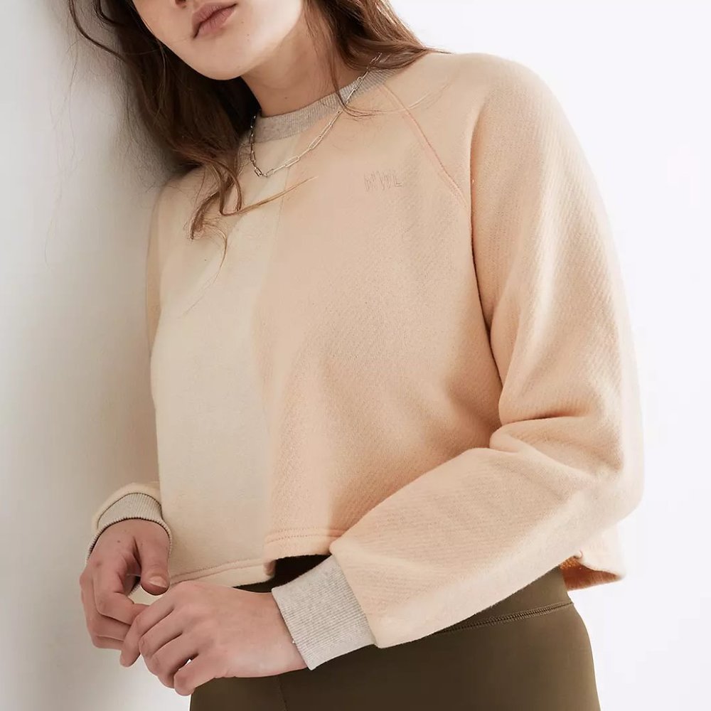 EC MWL Madewell AIRYTERRY COLORBLOCK CROP SWEATSHIRT L